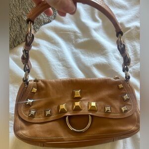 Prada Calf Borchie Studded Tan Leather Bag